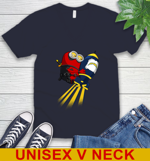 NFL Football Los Angeles Chargers Deadpool Minion Marvel Shirt V-Neck T-Shirt 2