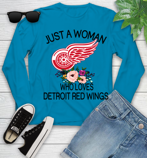 NHL Just A Woman Who Loves Detroit Red Wings Hockey Sports Youth Long Sleeve 5