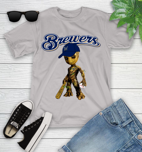 MLB Milwaukee Brewers Groot Guardians Of The Galaxy Baseball Youth T-Shirt 12