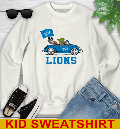 NFL Football Detroit Lions Darth Vader Baby Yoda Driving Star Wars Shirt Youth Sweatshirt