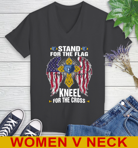 NBA Basketball Memphis Grizzlies Stand For Flag Kneel For The Cross Shirt Women's V-Neck T-Shirt 8
