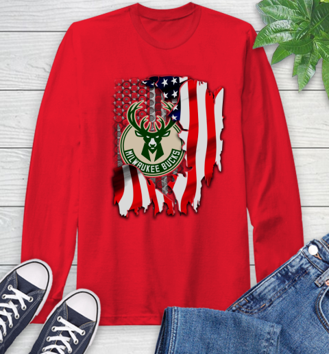 Milwaukee Bucks NBA Basketball American Flag Long Sleeve T-Shirt 11