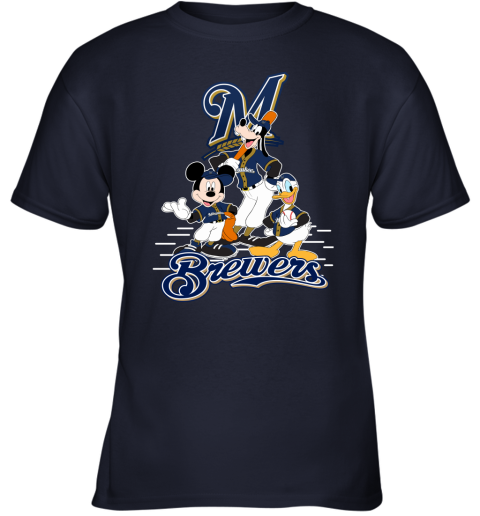 Milwaukee Brewers Mickey Donald And Goofy Baseball Youth Sweatshirt 