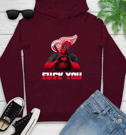NHL Detroit Red Wings Deadpool Love You Fuck You Hockey Sports Youth Hoodie 7