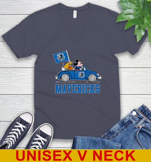 NBA Basketball Dallas Mavericks Pluto Mickey Driving Disney Shirt V-Neck T-Shirt 8