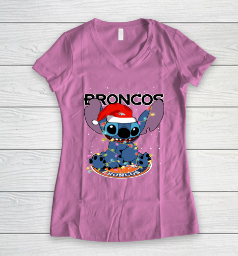 Denver Broncos NFL Football noel stitch Christmas Women's V-Neck T-Shirt 8