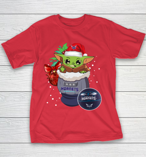 Charlotte Hornets Christmas Baby Yoda Star Wars Funny Happy NBA Youth T-Shirt 9