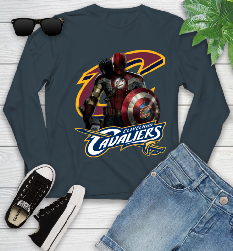 Cleveland Cavaliers NBA Basketball Captain America Thor Spider Man Hawkeye Avengers Youth Long Sleeve 8