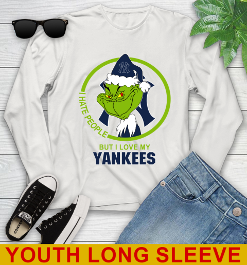 New York Yankees MLB Christmas Grinch I Hate People But I Love My Favorite Baseball Team Youth Long Sleeve 12