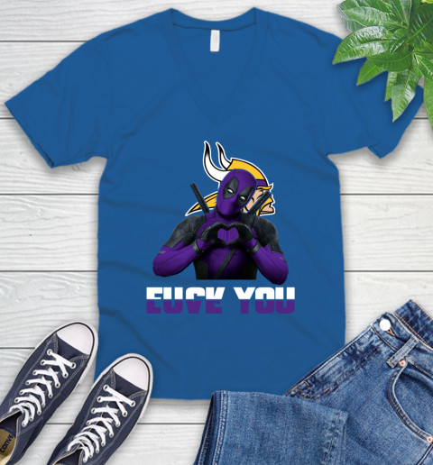 NHL Minnesota Vikings Deadpool Love You Fuck You Football Sports V-Neck T-Shirt 5