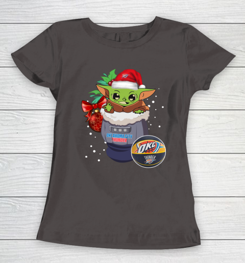 Oklahoma City Thunder Christmas Baby Yoda Star Wars Funny Happy NBA Women's T-Shirt 8