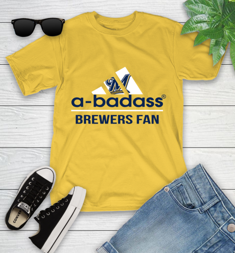MLB A Badass Milwaukee Brewers Fan Adidas Baseball Sports Youth T-Shirt 10