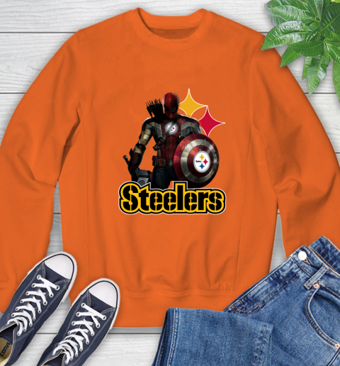 NFL Captain America Thor Spider Man Hawkeye Avengers Endgame Football Pittsburgh Steelers Sweatshirt 4
