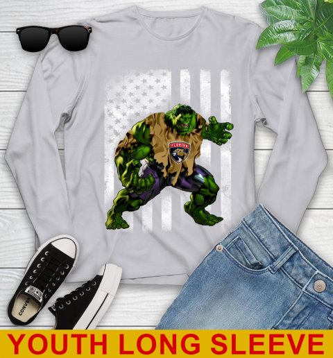 Florida Panthers Hulk Marvel Avengers NHL Hockey American Flag Youth Long Sleeve 5