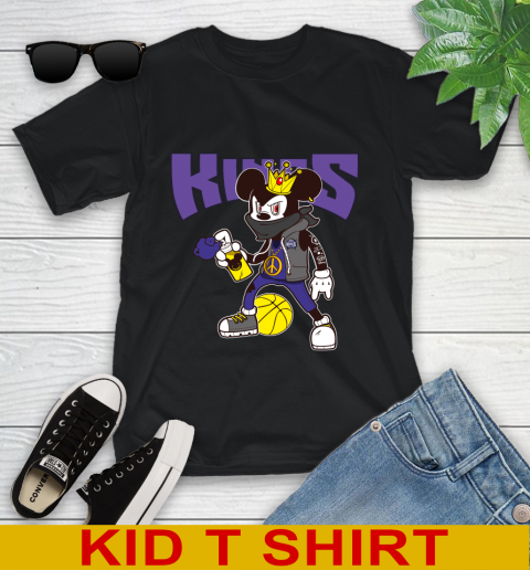 Sacramento Kings NBA Basketball Mickey Peace Sign Sports Youth T-Shirt 2