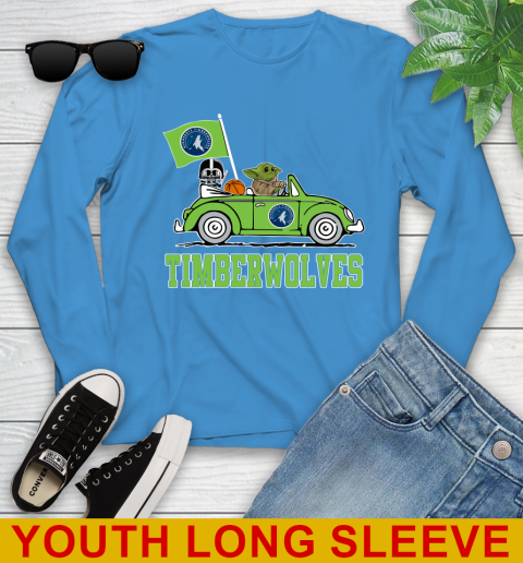 NBA Basketball Minnesota Timberwolves Darth Vader Baby Yoda Driving Star Wars Shirt Youth Long Sleeve 8