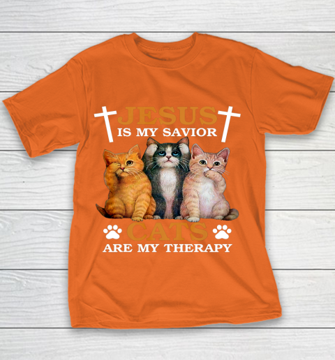 Jesus is My Savior Cat are My Therapy Christians Cat Lover Youth T-Shirt 4