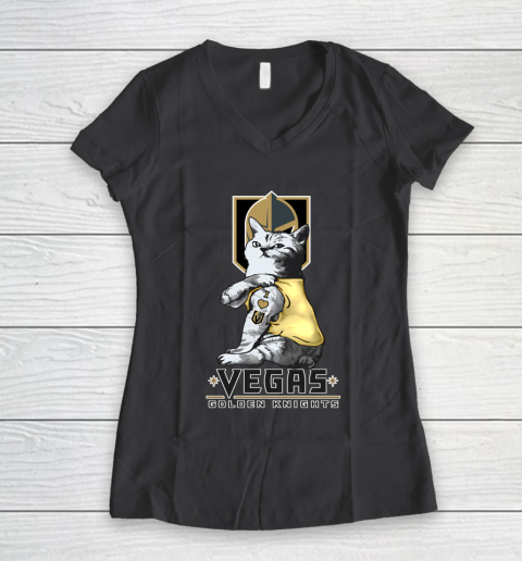 NHL My Cat Loves Vegas Golden Knights Hockey Women's V-Neck T-Shirt 6