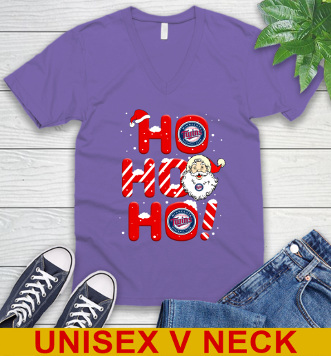 Minnesota Twins MLB Baseball Ho Ho Ho Santa Claus Merry Christmas Shirt V-Neck T-Shirt 8