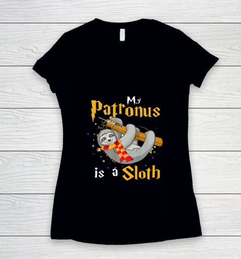 My Patronus Is a Sloth Halloween and Christmas Gift Women's V-Neck T-Shirt