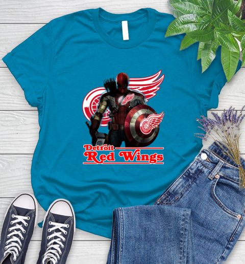 NHL Captain America Thor Spider Man Hawkeye Avengers Endgame Hockey Detroit Red Wings Women's T-Shirt 7