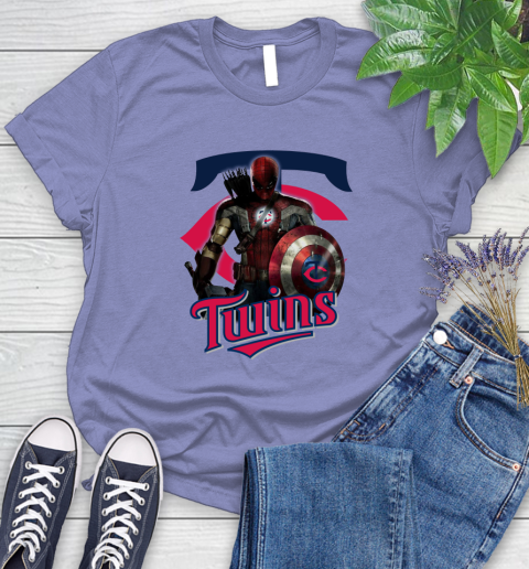 MLB Captain America Thor Spider Man Hawkeye Avengers Endgame Baseball Minnesota Twins Women's T-Shirt 11