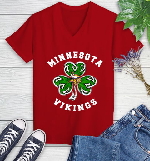 NFL Minnesota Vikings Three Leaf Clover St Patrick's Day Football Sports Women's V-Neck T-Shirt 11