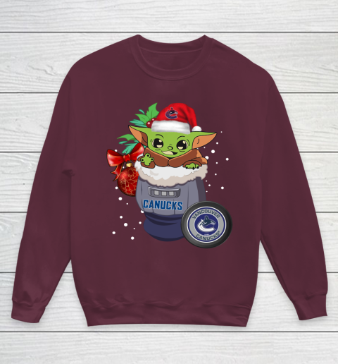 Vancouver Canucks Christmas Baby Yoda Star Wars Funny Happy NHL Youth Sweatshirt 5