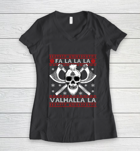 Ugly Christmas Sweater Fa La La Valhalla Viking Women's V-Neck T-Shirt 6
