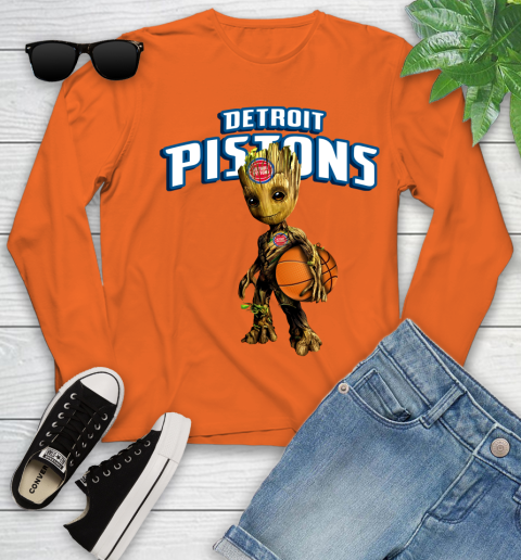 Detroit Pistons NBA Basketball Groot Marvel Guardians Of The Galaxy Youth Long Sleeve 4