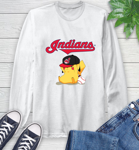 MLB Pikachu Baseball Sports Cleveland Indians Long Sleeve T-Shirt