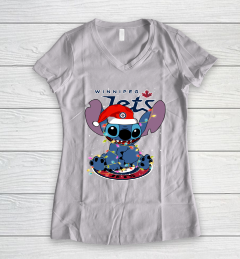 Winnipeg Jets NHL Hockey noel stitch Christmas Women's V-Neck T-Shirt