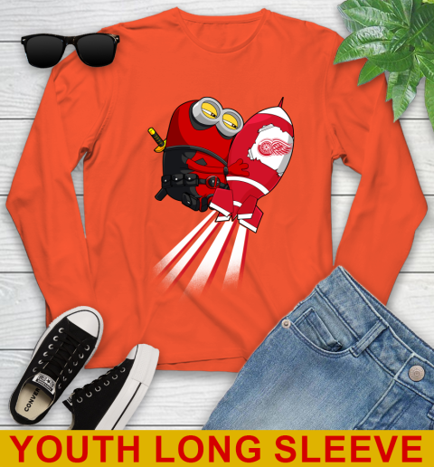 NHL Hockey Detroit Red Wings Deadpool Minion Marvel Shirt Youth Long Sleeve 3