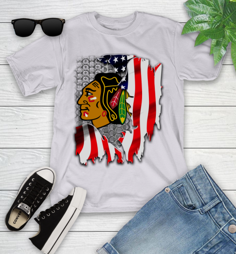 Chicago Blackhawks NHL Hockey American Flag Youth T-Shirt 4