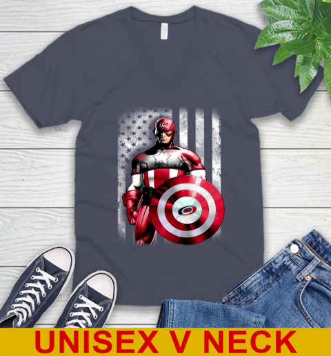 Carolina Hurricanes NHL Hockey Captain America Marvel Avengers American Flag Shirt V-Neck T-Shirt 7