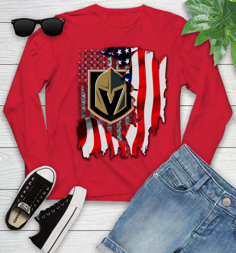 Vegas Golden Knights NHL Hockey American Flag Youth Long Sleeve 11
