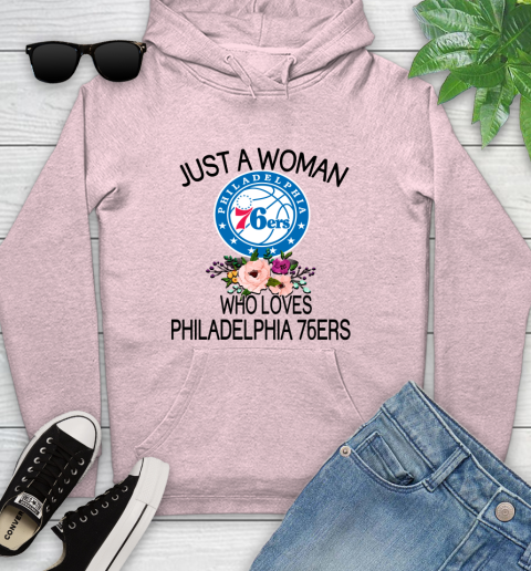 NBA Just A Woman Who Loves Philadelphia 76ers Basketball Sports Youth Hoodie 6