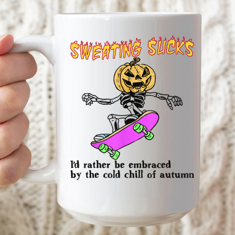 Sweating Sucks Skeleton Pumpkin Head Halloween (2) Ceramic Mug 15oz