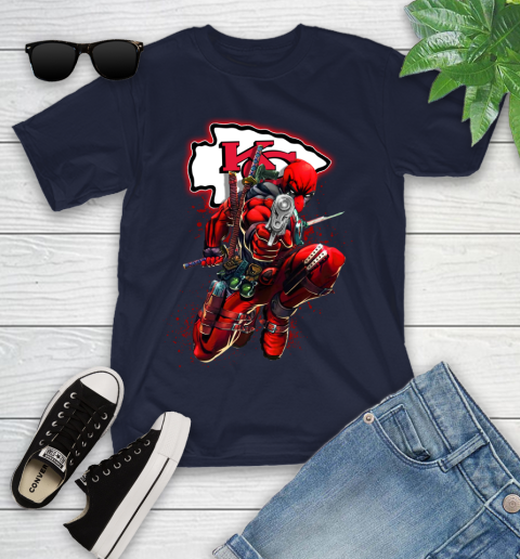 NFL Deadpool Marvel Comics Sports Football Kansas City Chiefs Youth T-Shirt 3