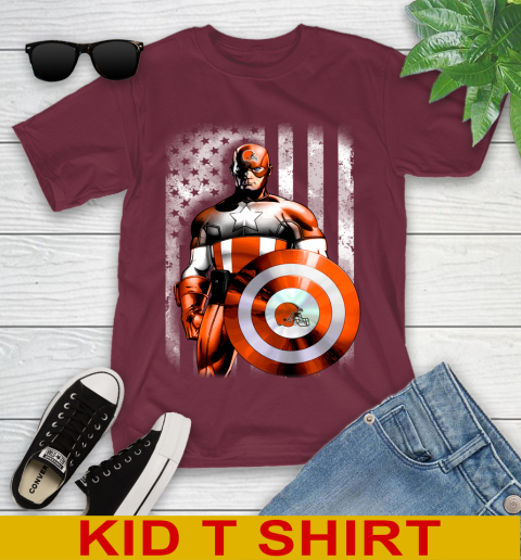 Cleveland Browns NFL Football Captain America Marvel Avengers American Flag Shirt Youth T-Shirt 5