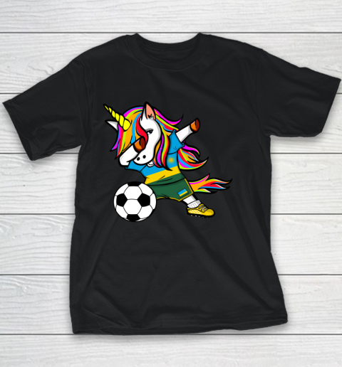 Funny Dabbing Unicorn Rwanda Football Rwandan Flag Soccer Youth T-Shirt