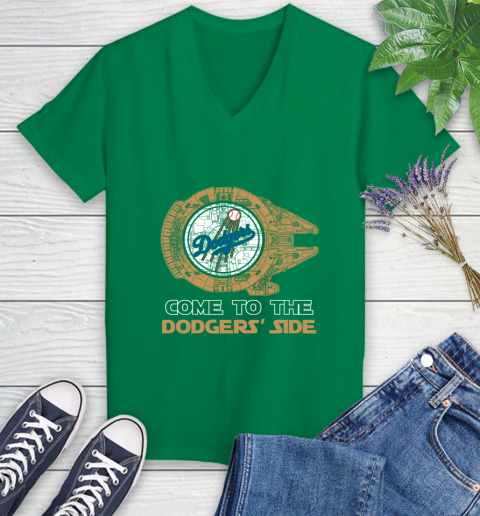 MLB Come To The Los Angeles Dodgers Side Star Wars Baseball Sports Women's V-Neck T-Shirt 5