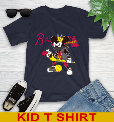 Atlanta Braves MLB Baseball Mickey Peace Sign Sports Youth T-Shirt 3