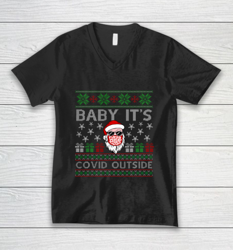 Baby It s C o v i d Outside Santa Ugly Christmas 2020 V-Neck T-Shirt
