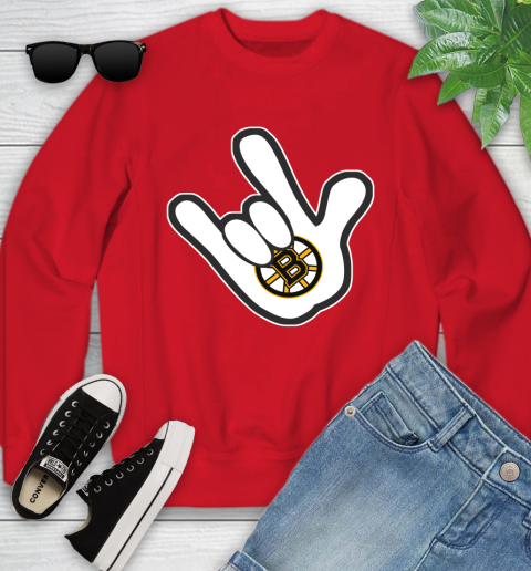 Boston Bruins NHL Hockey Mickey Rock Hand Disney Youth Sweatshirt 9