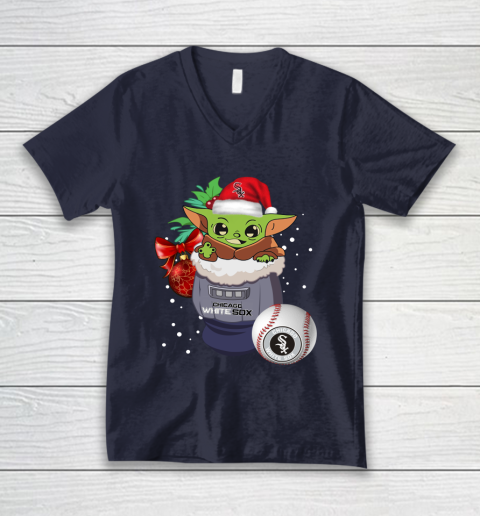 Chicago White Sox Christmas Baby Yoda Star Wars Funny Happy MLB V-Neck T-Shirt 3