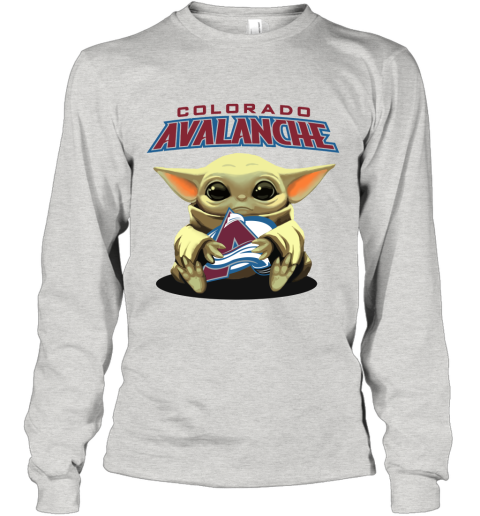 Baby Yoda Hugs The Colorado Avalanche Ice Hockey Youth Long Sleeve