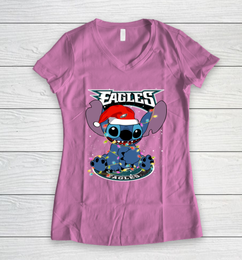 Philadelphia Eagles NFL Football noel stitch Christmas Women's V-Neck T-Shirt 8