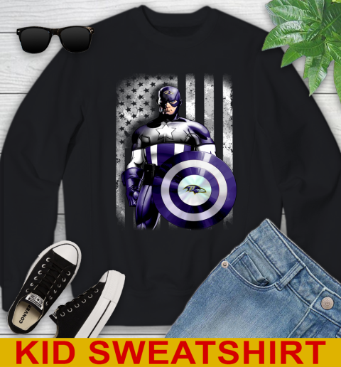 Baltimore Ravens NFL Football Captain America Marvel Avengers American Flag Shirt Youth Sweatshirt