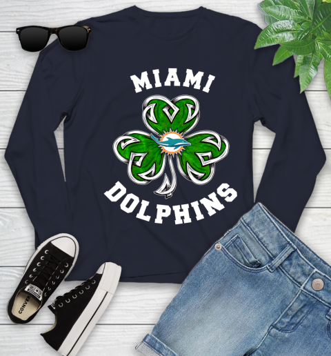 NFL Miami Dolphins Three Leaf Clover St Patrick's Day Football Sports Youth Long Sleeve 2
